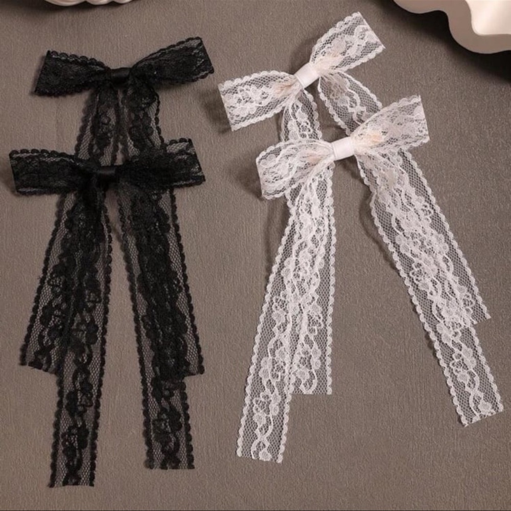 Set of 4 Lace Bow Hair Clips Black & White NEW Coquette Festival Girly